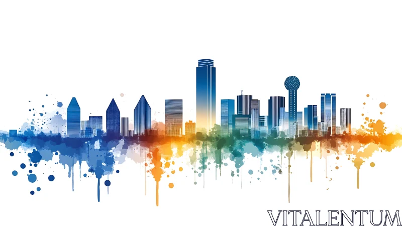 Colorful abstract city skyline with bold paint splashes.