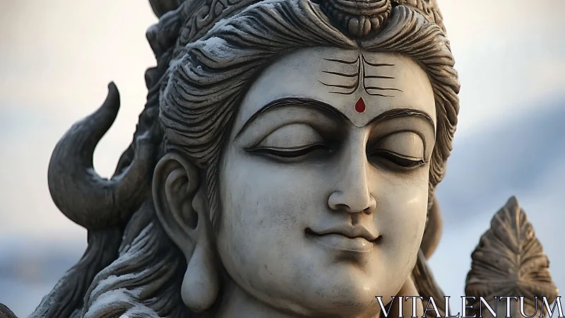 Serene stone divinity smiles in dawn-soaked mountain light.