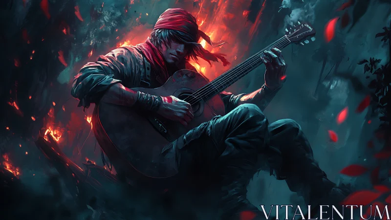 Lone guitarist ignites a burning forest with haunting music