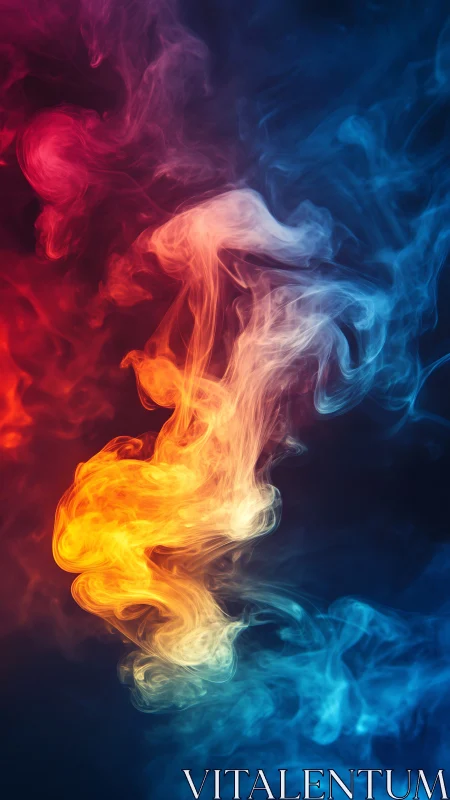 Bilateral red‑blue vapor plumes with central high‑luminosity orange