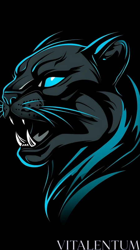 Fierce neon panther glows boldly against deep black night