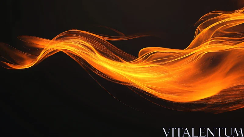 Flowing Abstract Orange Light Wave on Black Background.