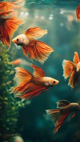 Ribbon-finned betta ballet swirls through emerald water