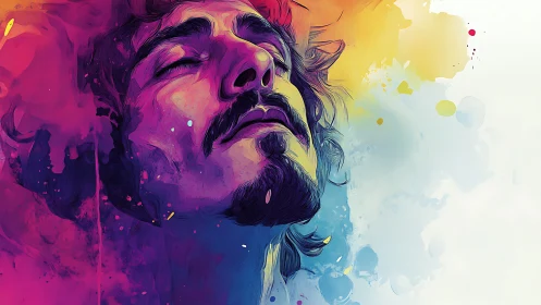 Man with closed eyes in vivid abstract color portrait