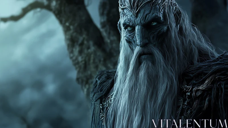 Ancient frost warlord with highly detailed skin shaders and emissive eyes