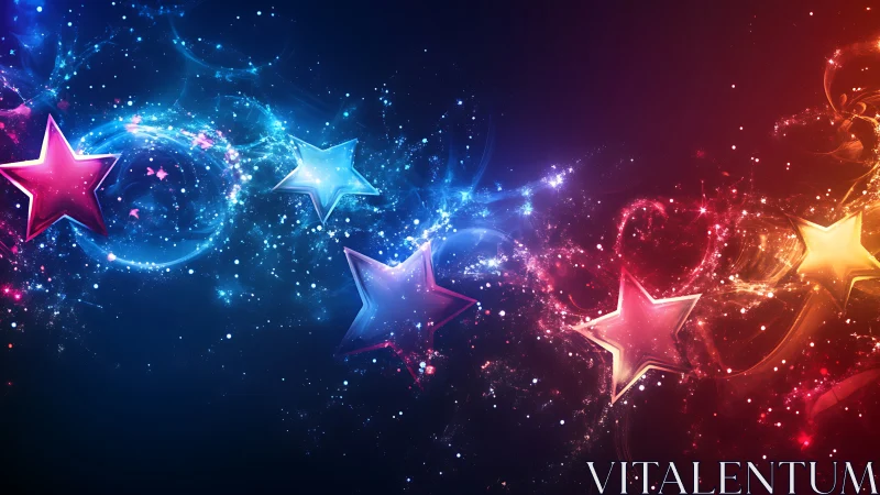 Colorful luminous stars on dark abstract cosmic background.