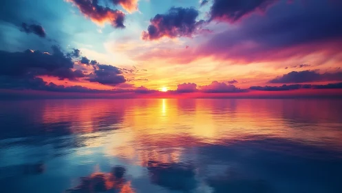 Gentle evening horizon painted in glowing sunset color.