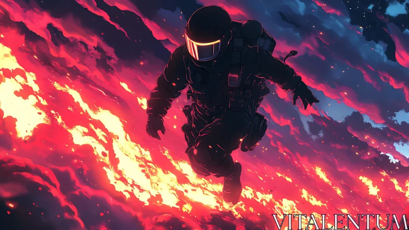 Neon Astronaut in Inferno: Digital Cyberpunk Descent.
