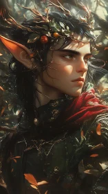 Forest elf guardian bathed in autumn light and quiet magic.