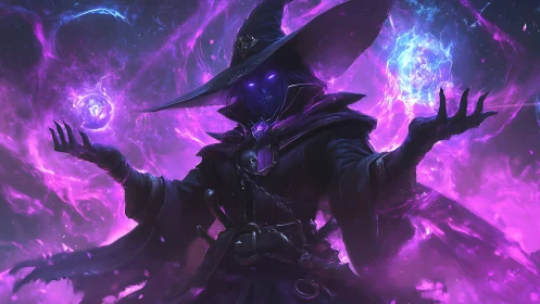 Mystic void mage weaving radiant purple spellfire.