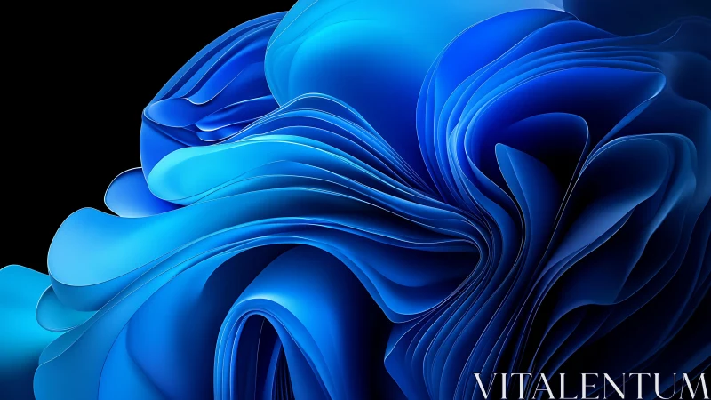 Abstract digital blue layered swirl with 3D effect on dark background.