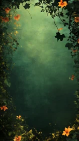 Quiet forest doorway framed in soft green and gold blooms.