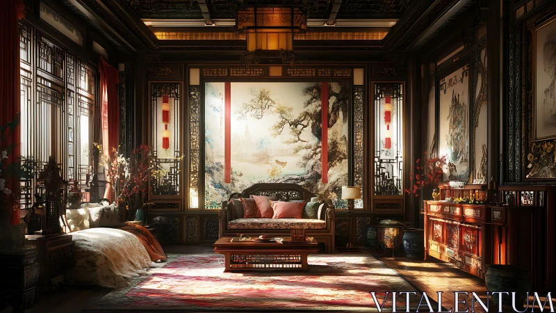 Luxurious Chinese-style interior displays ornate woodwork