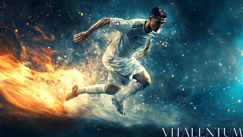 Explosive soccer sprint cuts through fire and cosmic dust