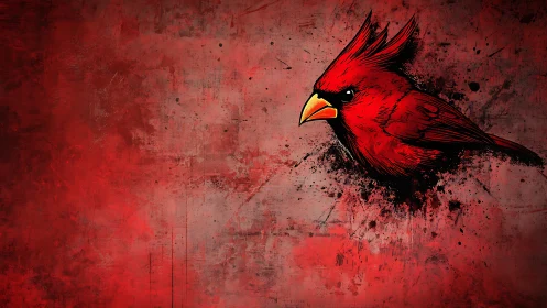 Red cardinal illustration emerges over distressed red field