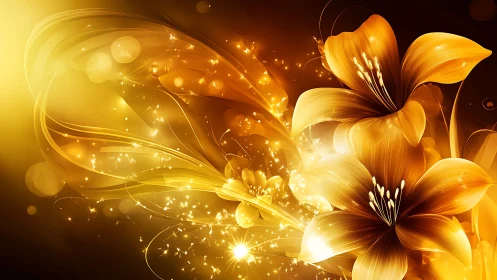 Golden Lilies with Luminescent Light Particles.