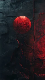 Textured black slab with embedded red circle under raking light