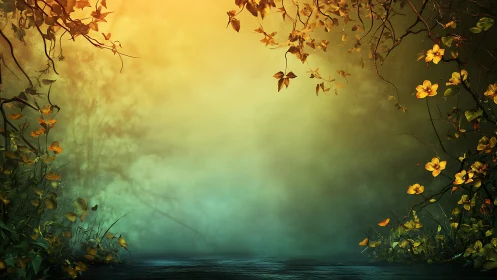 Gradient forest clearing uses atmospheric depth and warm backlight