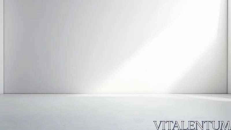 Minimalist white gallery wall with angled daylight beam.