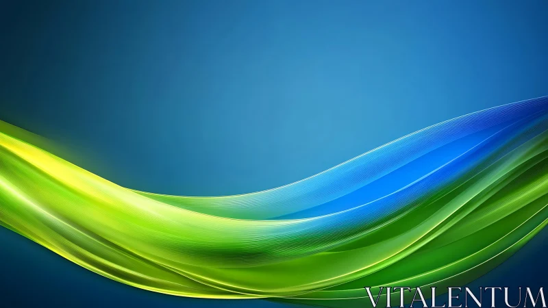 Green and blue flowing wave lines on smooth blue background.