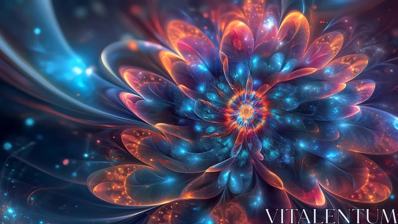 Fractal flower structure with luminous blue and orange petals.