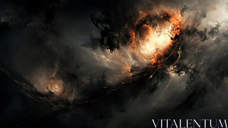 Cosmic firestorms swirling through fractured dark voids.