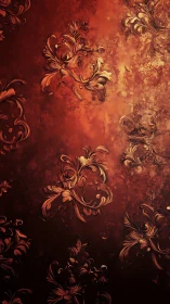 Baroque floral scrollwork on molten copper textured field.