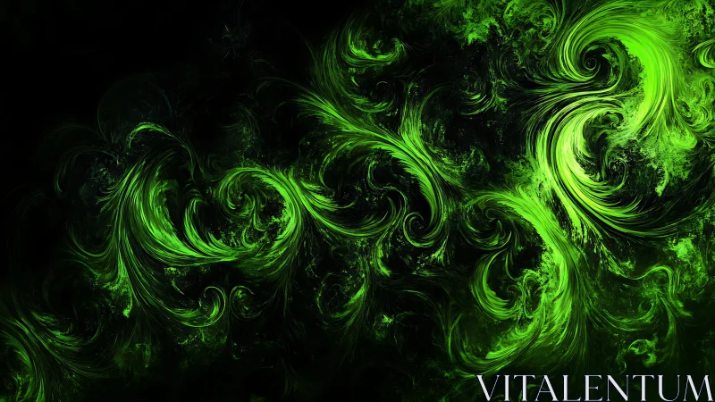 Neon green fractal swirls ignite a cosmic abstract vortex.