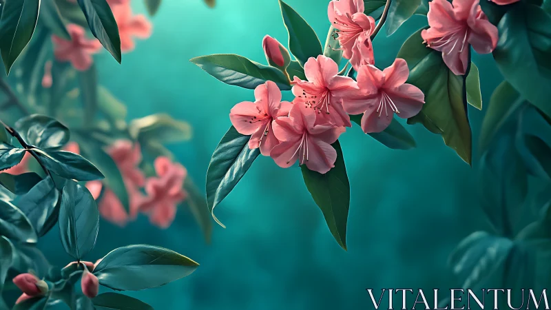Pink Azaleas Dance Against Turquoise Sky.