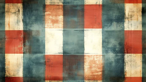 Geometric grid pattern with distressed color block texture.