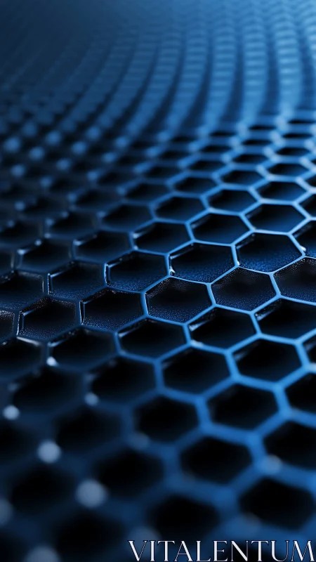 Blue hexagonal grid forms glossy curved metallic surface.