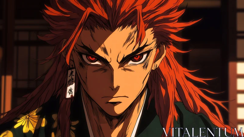 Intense anime warrior portrait with dynamic chiaroscuro lighting.