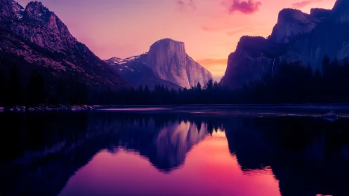 Sunset paints Yosemite valley in vivid violet reflections