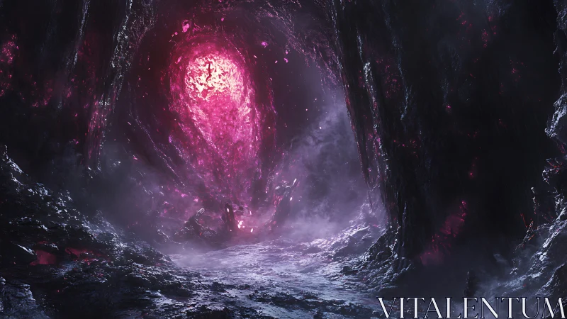 Mystic cavern glows with a radiant, otherworldly pink light