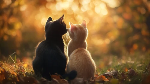 Two Cats Basking in Golden Autumn Light.