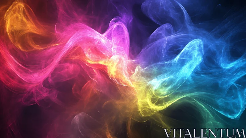 Colorful swirling smoke waves in vivid rainbow gradient.