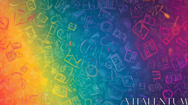 Geometry daydreams tumble across a restless rainbow field