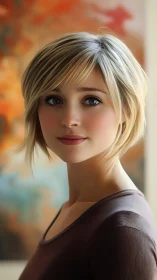 Photorealistic blonde portrait with shallow depth of field rendering.