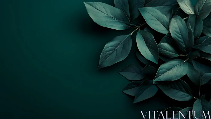 Deep green leaves rest calmly on a minimalist backdrop