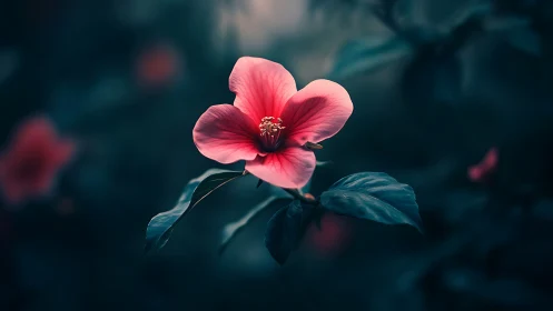 Crimson Blossom in Twilight: Artistic Bokeh Study.