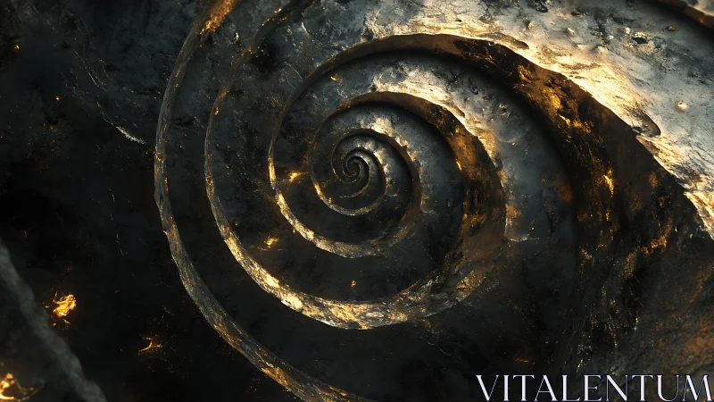 Molten obsidian spiral descends into a gilded abyss.