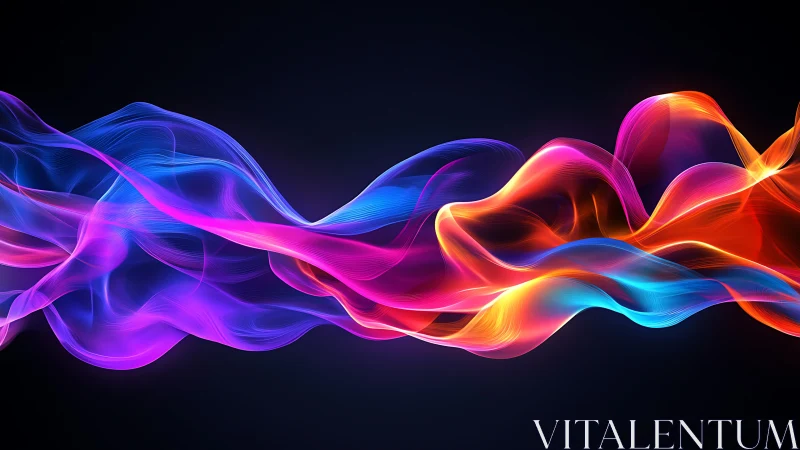 Spectral light waves form fluid neon ribbons on deep black field