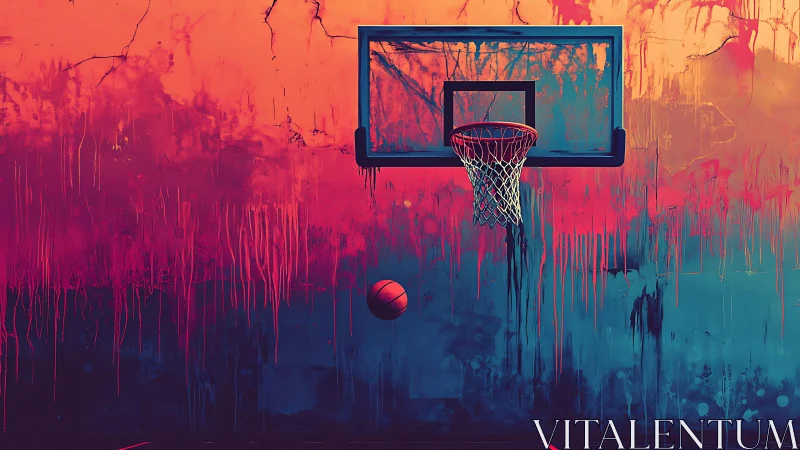 Streetlit backboard hangs over a neon storm of dripping color