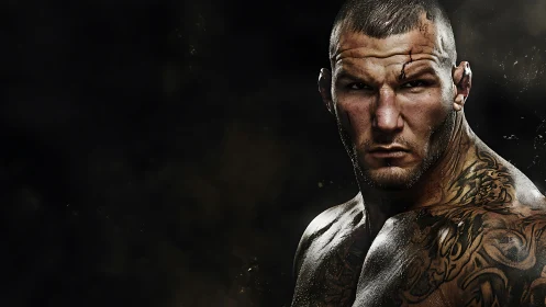 Intense tattooed fighter portrait uses dramatic low-key lighting