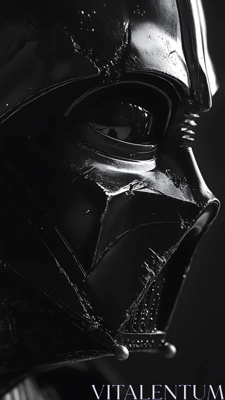 Scorched black helm brooding in cinematic shadowed silence.