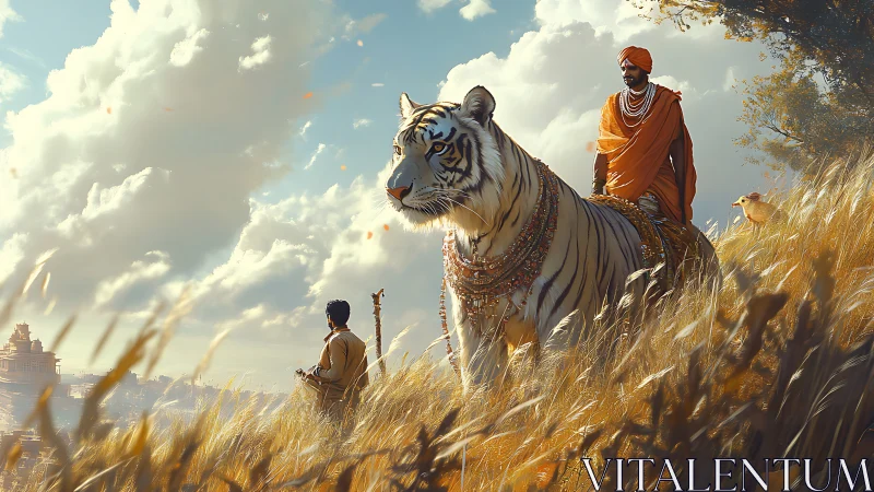 White tiger wears sunrise jewelry while carrying a silent king