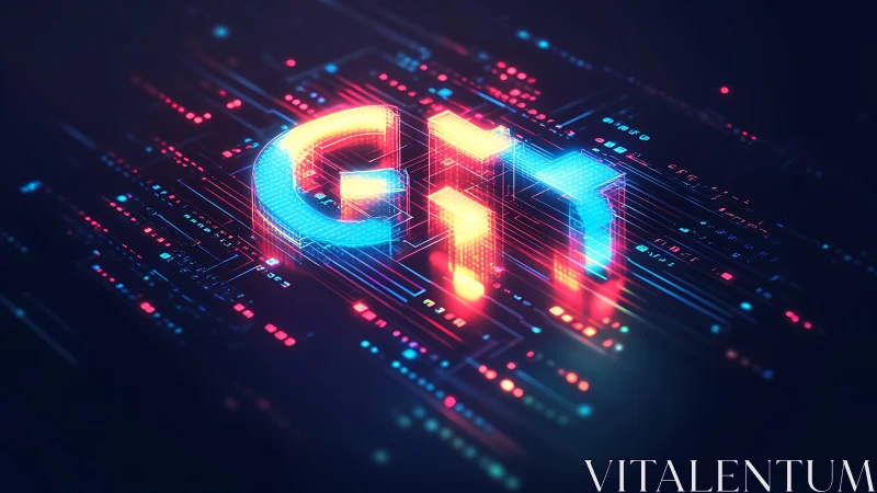 GIY text rendered as neon 3D blocks on circuit board.