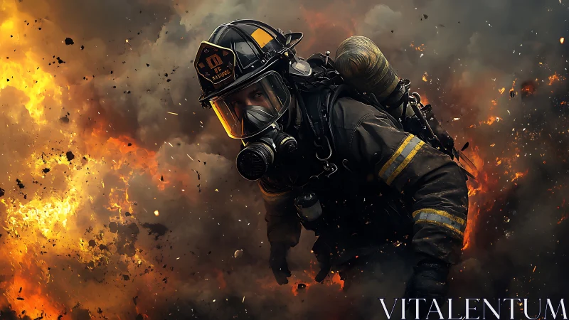 Inferno Rescuer: Firefighter Charging Through Blazing Maelstrom.
