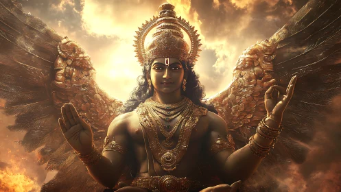 Winged divine figure rendered with high-detail volumetric lighting