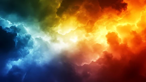 Radiant multicolor nebula clouds merge across dark space